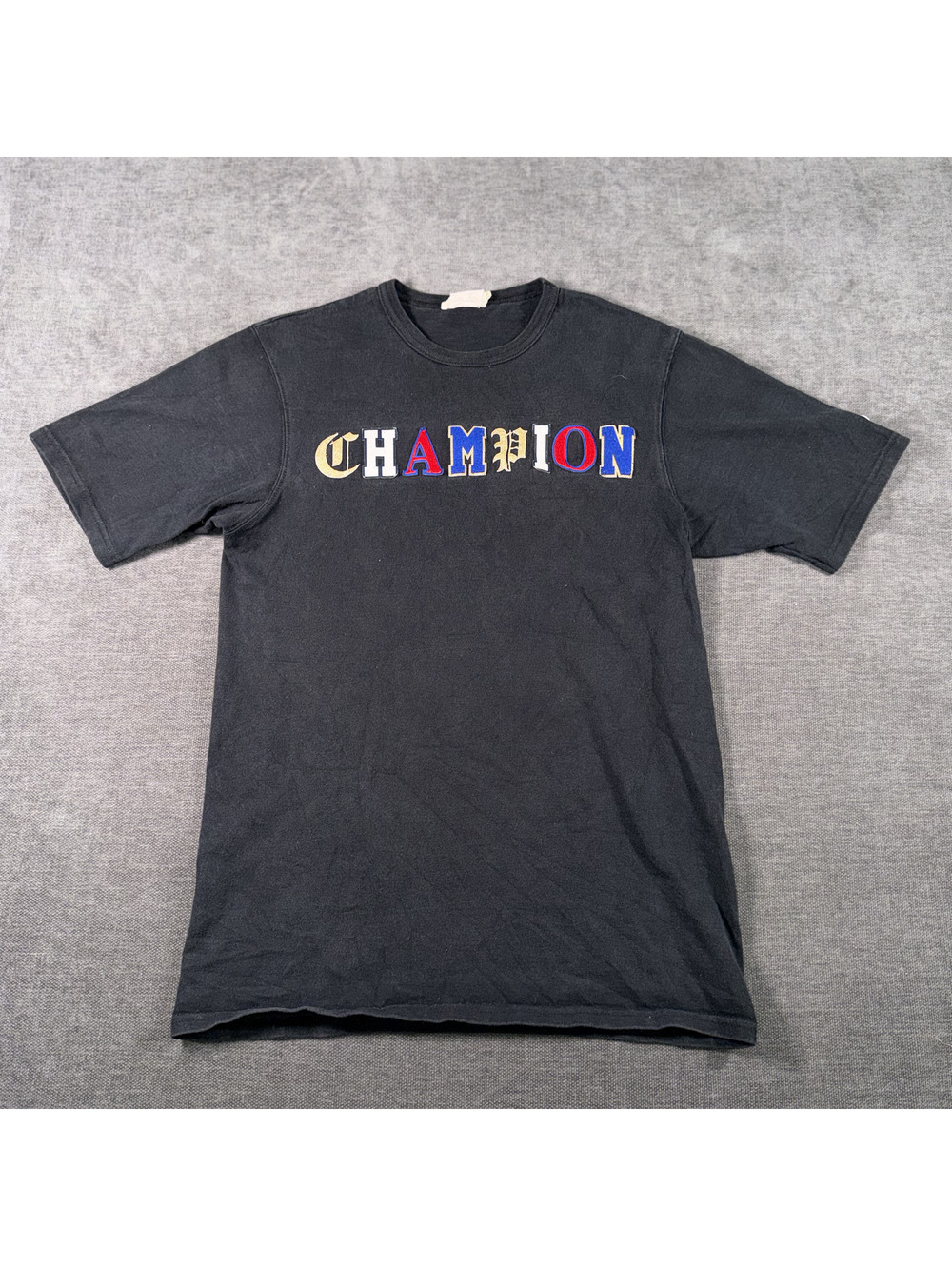 Champion Black Graphic T-Shirt with Multi-Colored Logo - Small